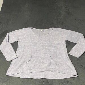 J Jill Pure Jill Sweater Women L Petite Blue Cotton Pullover V-neck Pocket Beach